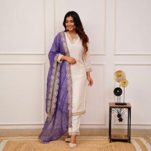 online women pure cotton silk kurta with pant lehriya duppata