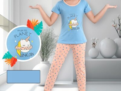 Buy Girl Top & Pyjama Set Beige Printed