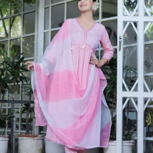 Buy Online in India Lurex Fabric Heavy Embroidery Gown With Pant & Chiffon Dupatta