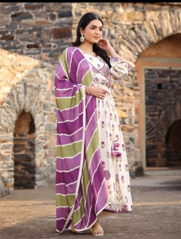 Buy Online muslin with lining Angrakha pattern with lehriya dupatta