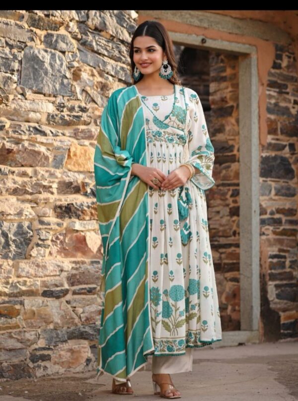 Buy muslin with lining Angrakha pattern with lehriya dupatta