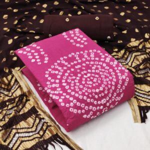 Cotton Hand Work Bandhej With Banarsi Dupatta Dress Material (Unstitched)
