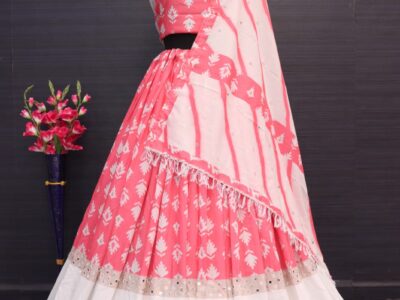 Pink Color Muslin Cotton Printed With Real Work Designer Lehenga choli